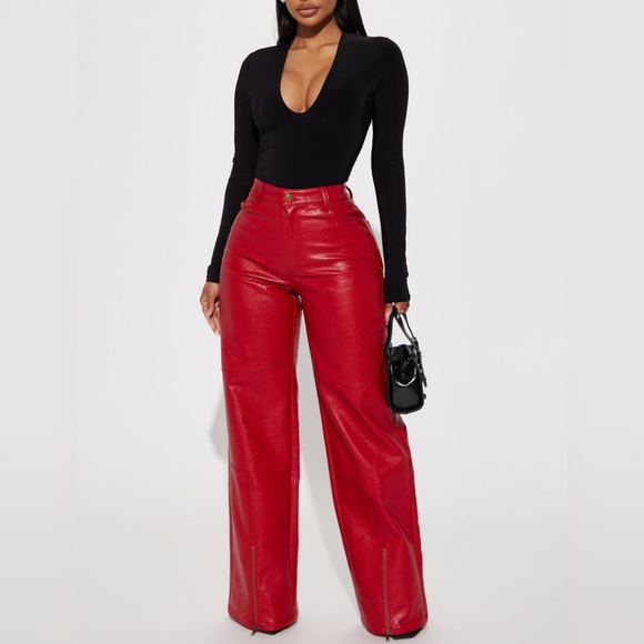 Fashion Nova Denim - Hot N' Spicy Faux Leather Pant - Red